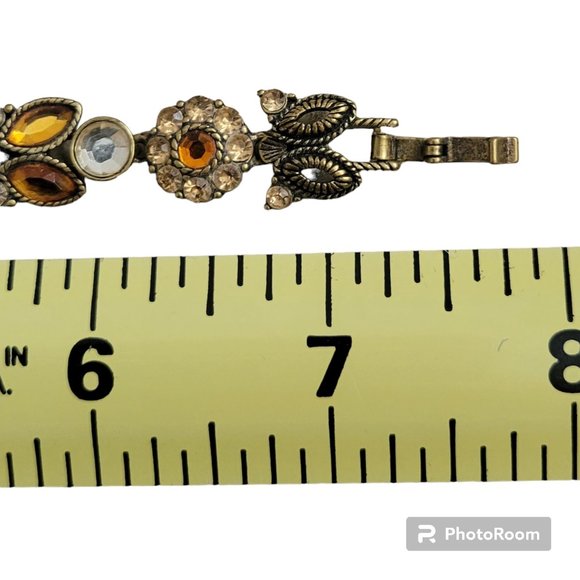 Vintage Heirloom Golden Sunflower Gemstone Bracelet and Screw-back Earrings Set - Picture 7 of 7